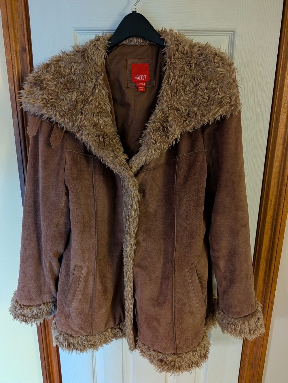 Esprit Brown Faux-Shearling Trim Leather Suede Jacket